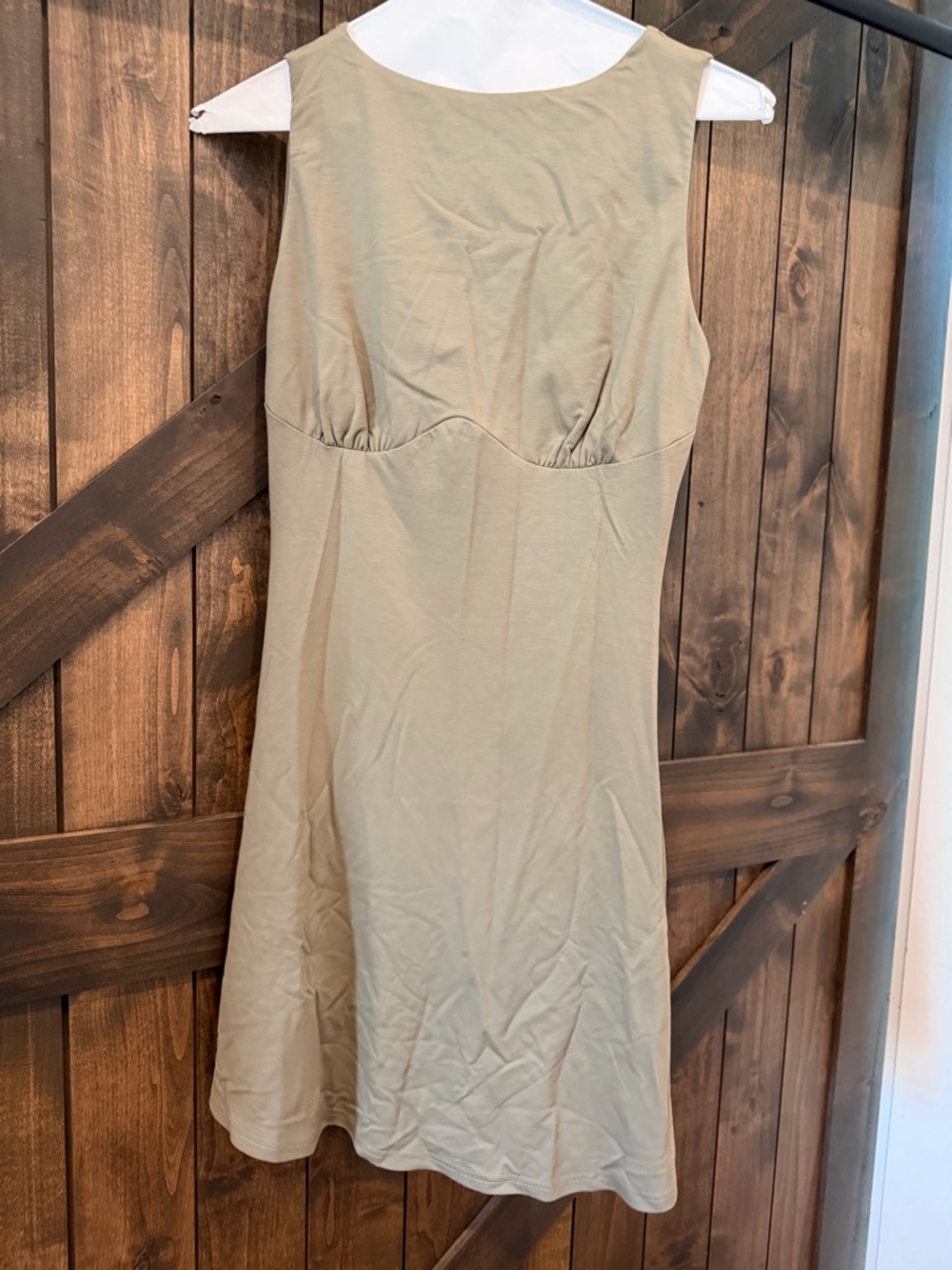 OGL Sleeveless Midi Dress in Light Beige/Olive. NWT